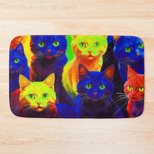 Item preview, Adorable Psychadelic Cat Collage  - Neon Bicolor Blue Yellow Cats designed and sold by SassyArtistry.