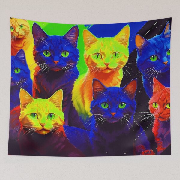 Item preview, Adorable Psychadelic Cat Collage  - Neon Bicolor Blue Yellow Cats designed and sold by SassyArtistry.