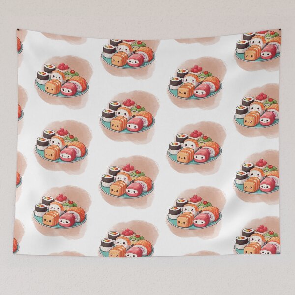 Item preview, adorable sushi with pink circular background designed and sold by kawaiiii2.