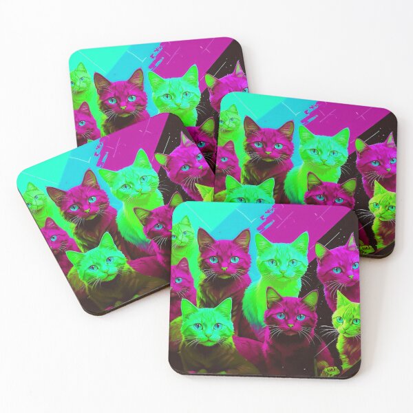 Item preview, Adorable Psychadelic Cat Collage  - Neon Bicolor Pink Green Cats designed and sold by SassyArtistry.