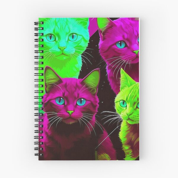 Item preview, Adorable Psychadelic Cat Collage  - Neon Bicolor Pink Green Cats designed and sold by SassyArtistry.