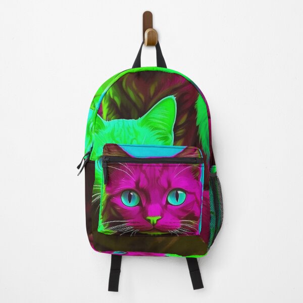 Item preview, Adorable Psychadelic Cat Collage - Neon Bicolor Pink Green Cats designed and sold by SassyArtistry.