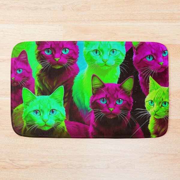 Item preview, Adorable Psychadelic Cat Collage  - Neon Bicolor Pink Green Cats designed and sold by SassyArtistry.