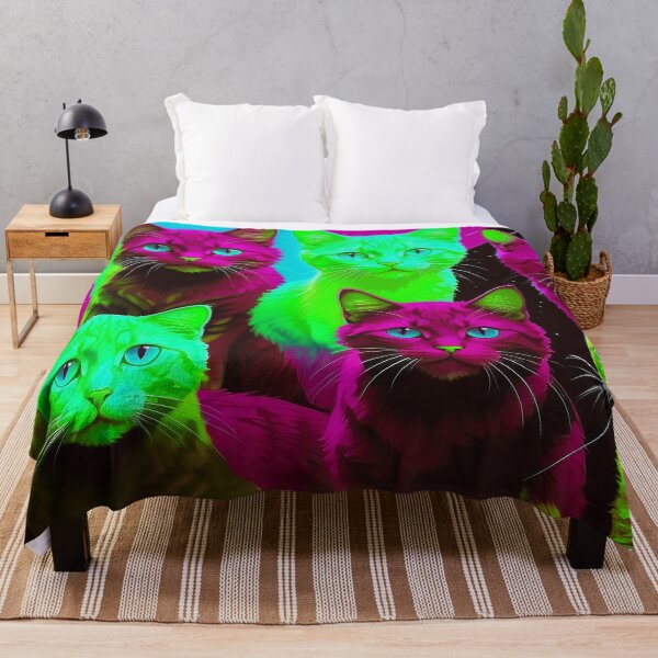 Item preview, Adorable Psychadelic Cat Collage - Neon Bicolor Pink Green Cats designed and sold by SassyArtistry.