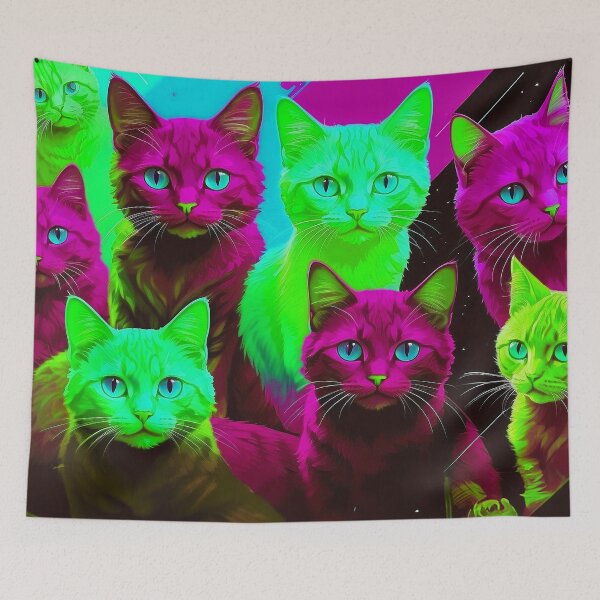 Item preview, Adorable Psychadelic Cat Collage  - Neon Bicolor Pink Green Cats designed and sold by SassyArtistry.