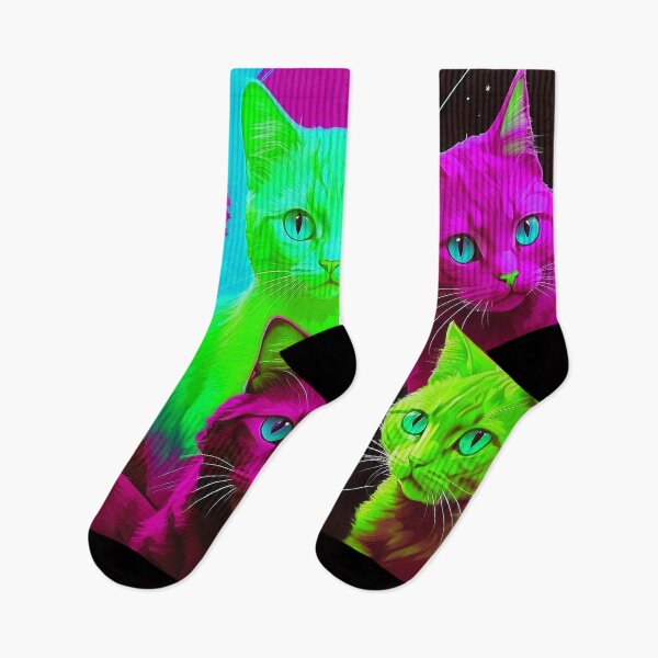 Item preview, Adorable Psychadelic Cat Collage  - Neon Bicolor Pink Green Cats designed and sold by SassyArtistry.