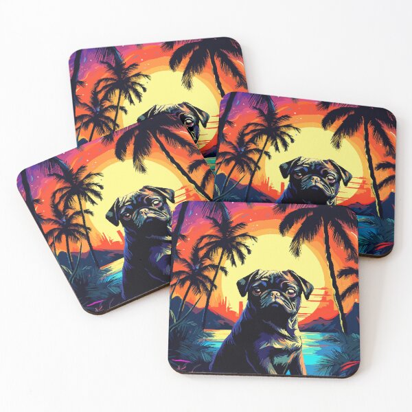 Item preview, Retro Tropical Synthwave Pug Pixel Art designed and sold by LVTFCOarts.