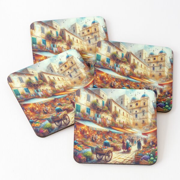 Item preview, Mediterranean Market Day Lively Town Scene designed and sold by BestArtByArvind.