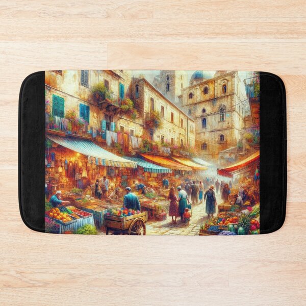 Item preview, Mediterranean Market Day Lively Town Scene designed and sold by BestArtByArvind.