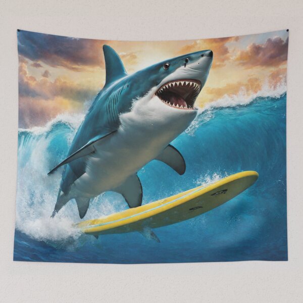 Item preview, Funny Great White Shark Surfing  designed and sold by TheDarkWardrobe.