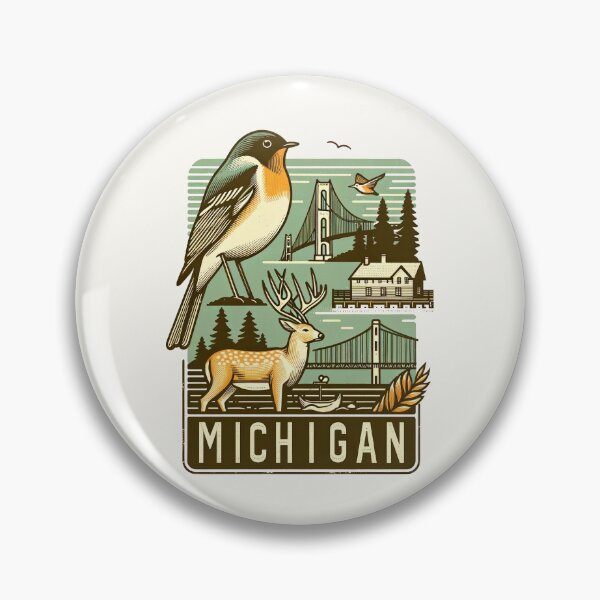 Item preview, Michigan's Vintage Line Art - Nature and Landmarks designed and sold by Retro Travel Design.
