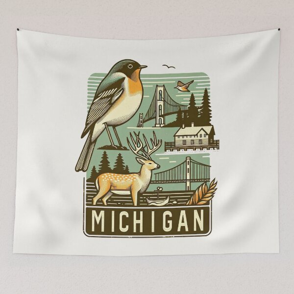 Item preview, Michigan's Vintage Line Art - Nature and Landmarks designed and sold by Retro Travel Design.