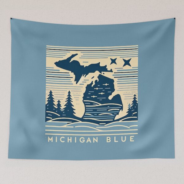 Item preview, Michigan Blue Serenity - Minimalist Line Art designed and sold by Retro Travel Design.