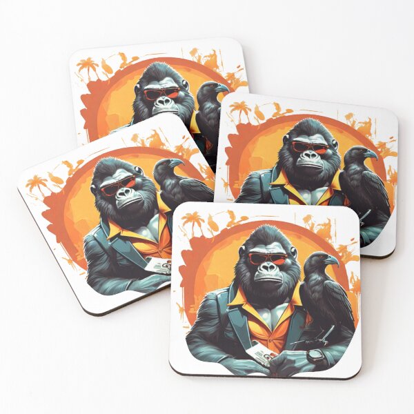 Item preview, Illustration of a fierce gorilla with sunglasses and a crow, designed and sold by Mahilis.