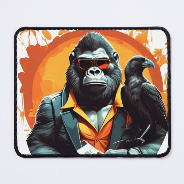 Item preview, Illustration of a fierce gorilla with sunglasses and a crow, designed and sold by Mahilis.