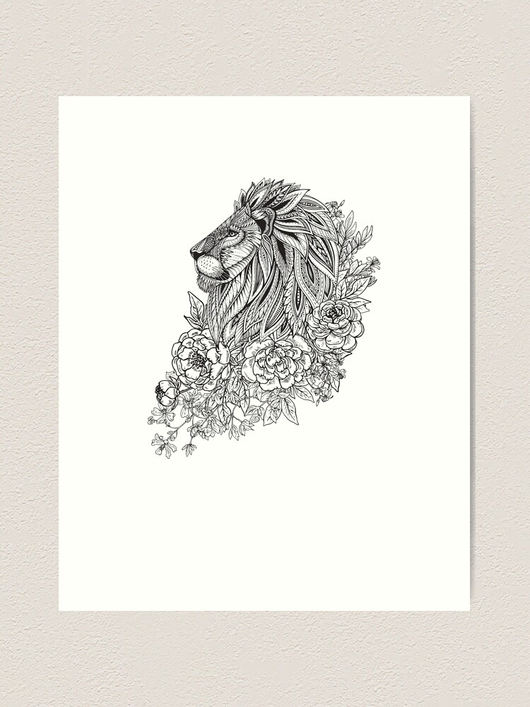 絵画 LIONSAN Colorful Lion Head Mandala Style