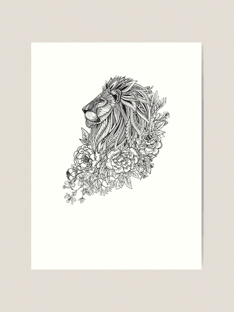 Zentangle Artwork of Lion in Profile