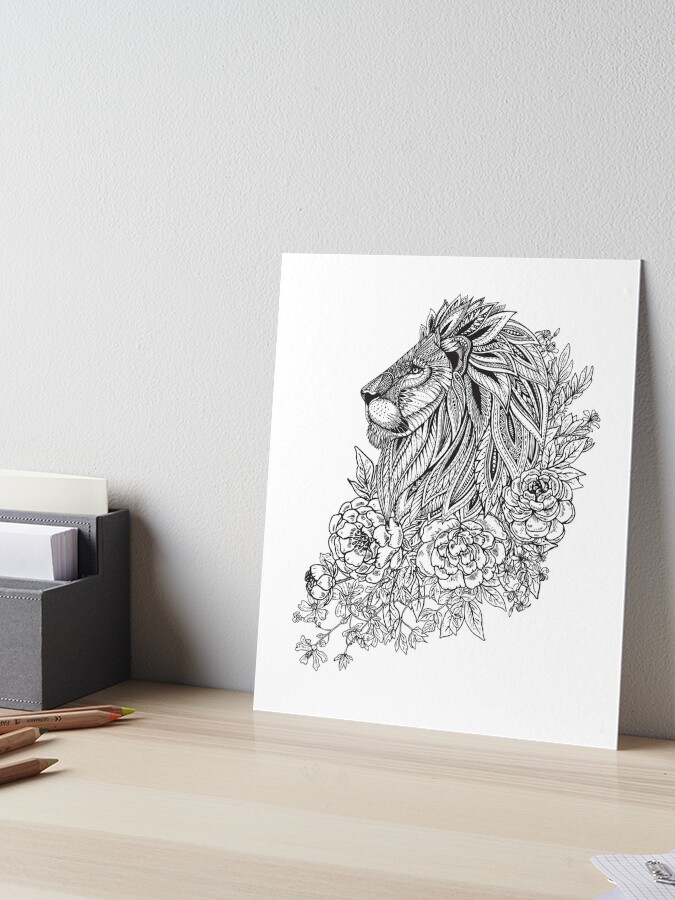 Zentangle Artwork of Lion in Profile