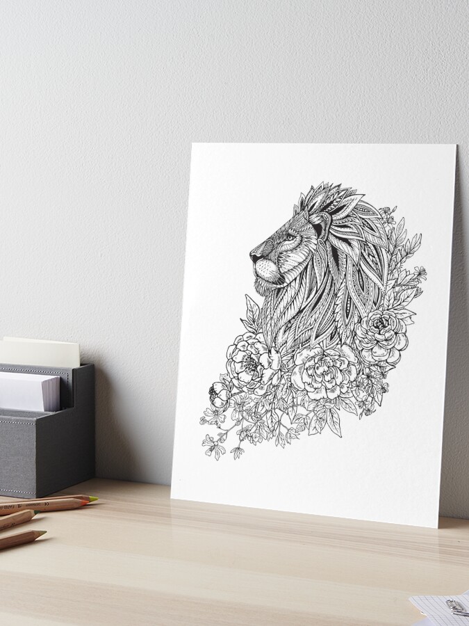 Zentangle Artwork of Lion in Profile