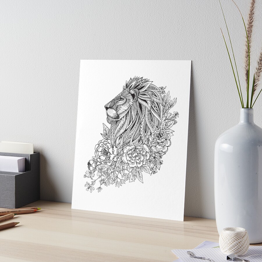 Zentangle Artwork of Lion in Profile
