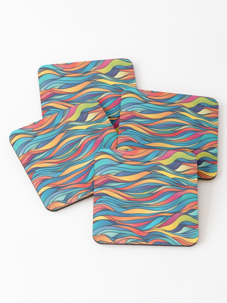 Thumbnail 1 of 5, Coasters (Set of 4), Abstract Colorful Waves Pattern designed and sold by calibrit.