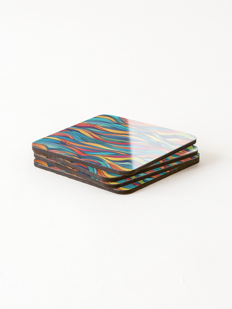 Thumbnail 4 of 5, Coasters (Set of 4), Abstract Colorful Waves Pattern designed and sold by calibrit.
