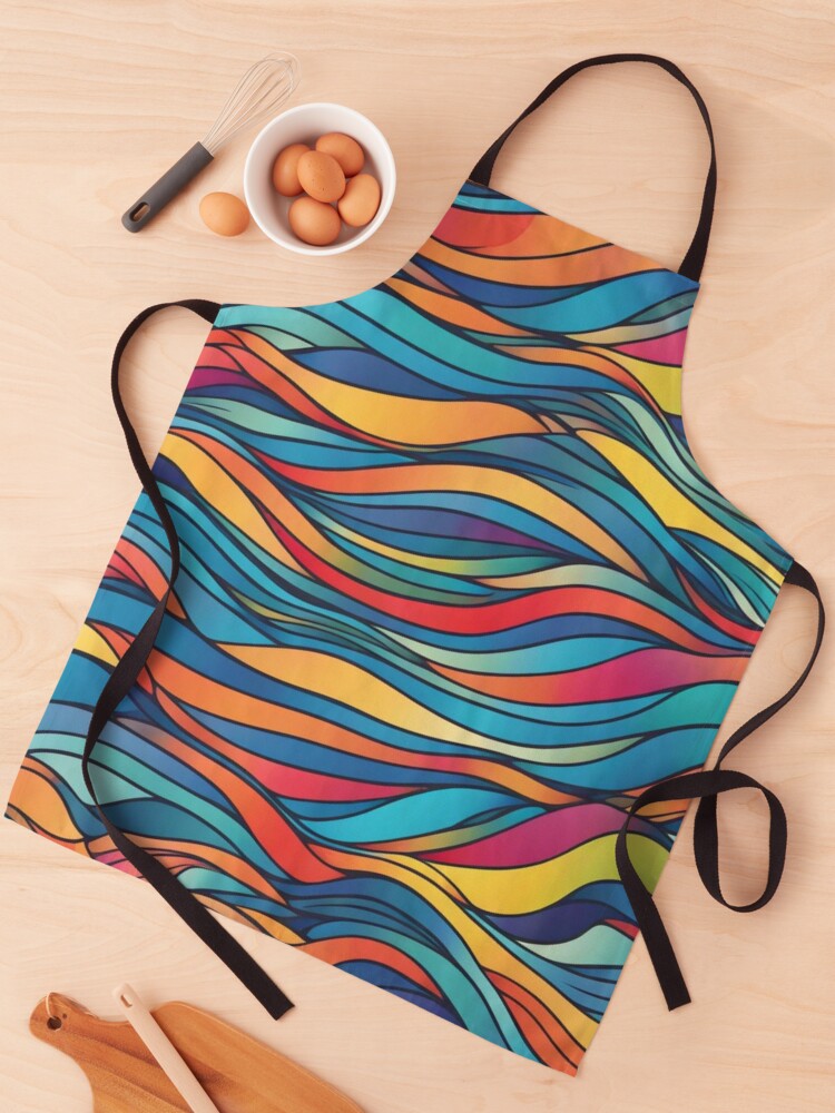 Thumbnail 1 of 6, Apron, Abstract Colorful Waves Pattern designed and sold by calibrit.