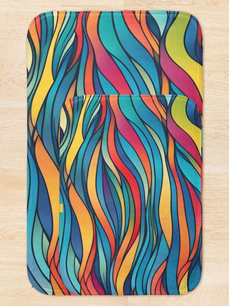 Thumbnail 5 of 6, Bath Mat, Abstract Colorful Waves Pattern designed and sold by calibrit.
