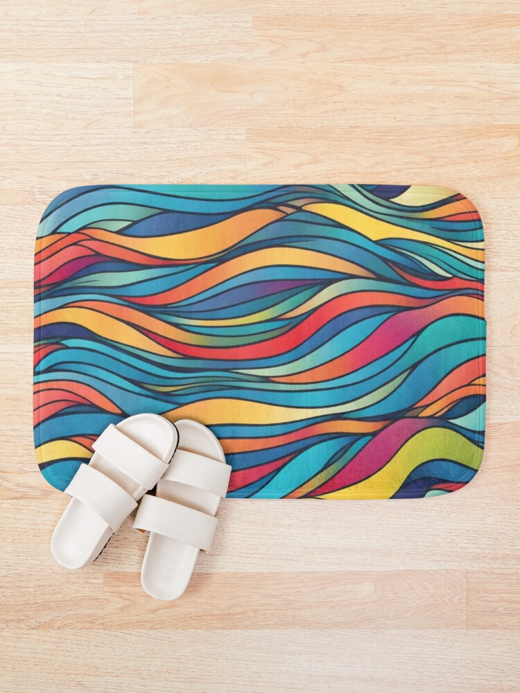 Thumbnail 1 of 6, Bath Mat, Abstract Colorful Waves Pattern designed and sold by calibrit.