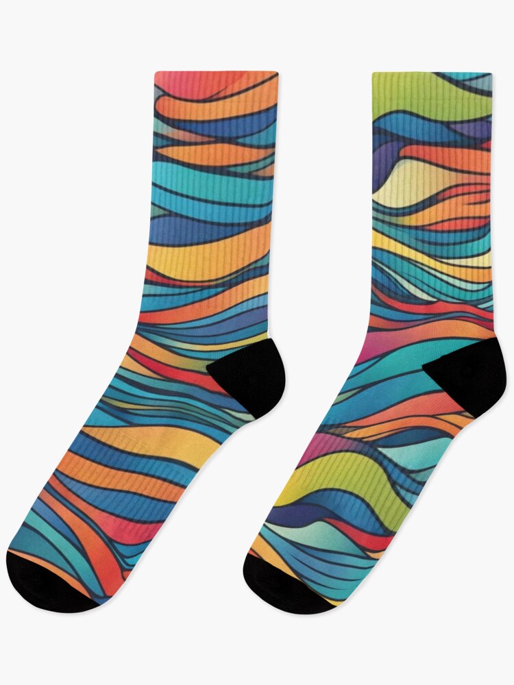 Thumbnail 1 of 5, Socks, Abstract Colorful Waves Pattern designed and sold by calibrit.