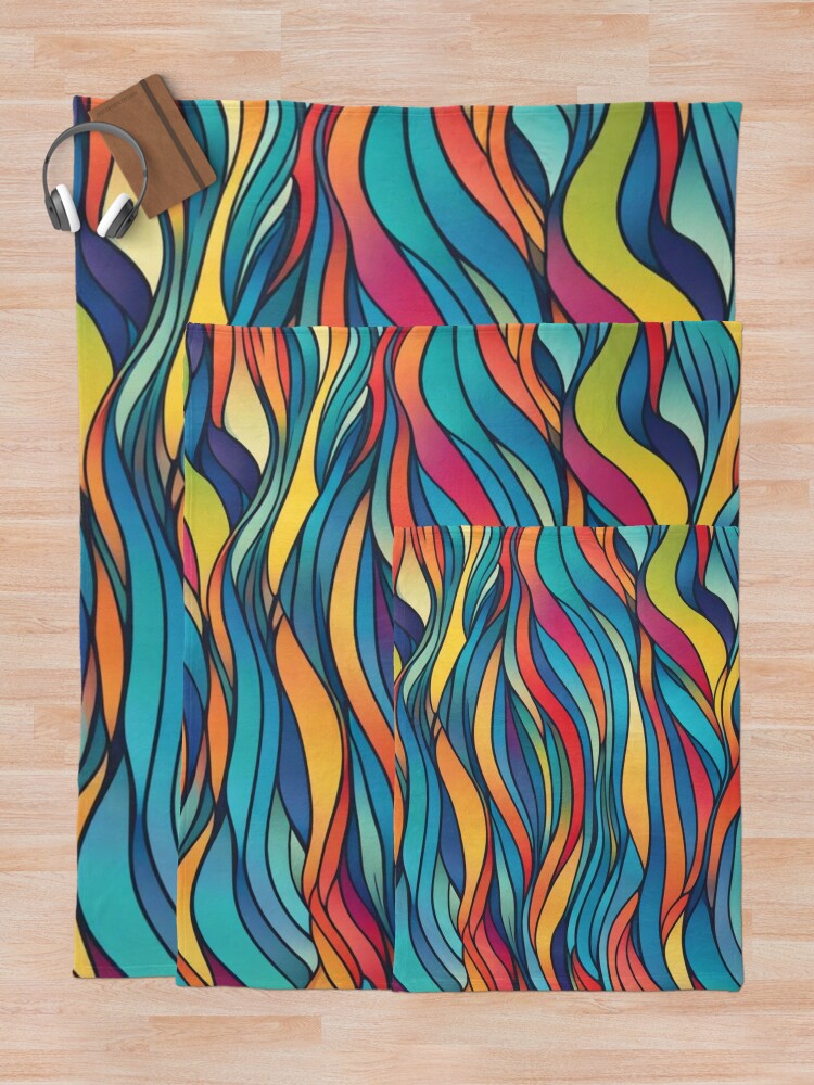 Thumbnail 5 of 6, Throw Blanket, Abstract Colorful Waves Pattern designed and sold by calibrit.
