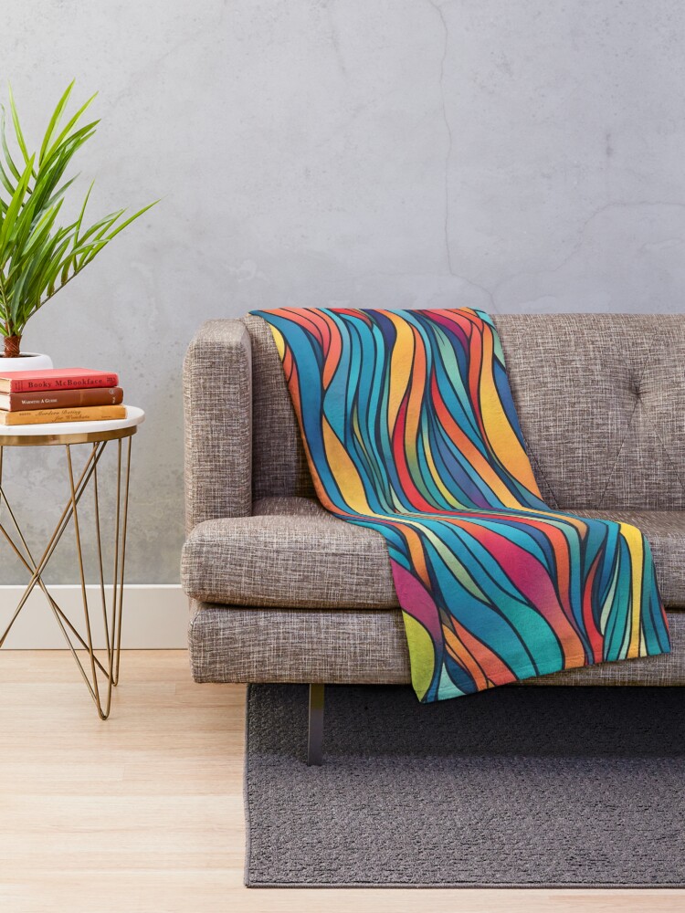 Thumbnail 2 of 6, Throw Blanket, Abstract Colorful Waves Pattern designed and sold by calibrit.