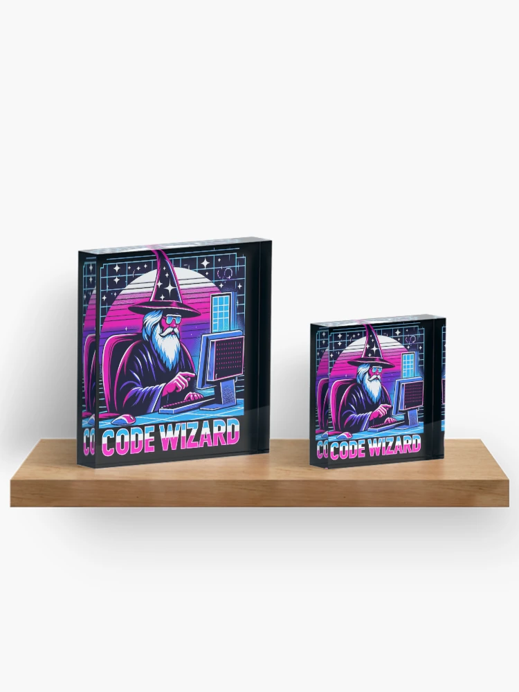 Thumbnail 3 of 5, Acrylic Block, Code Wizard Programmer Coder Coding Magician Computer designed and sold by SpookshowDesign.