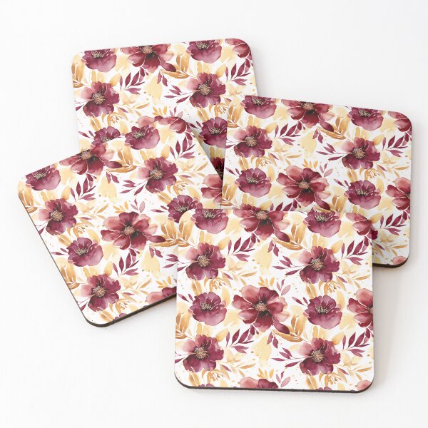 Item preview, Maroon and Gold Floral Watercolor Pattern designed and sold by NateFellhauer.