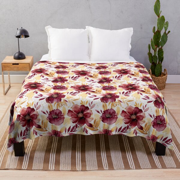Item preview, Maroon and Gold Floral Watercolor Pattern designed and sold by NateFellhauer.