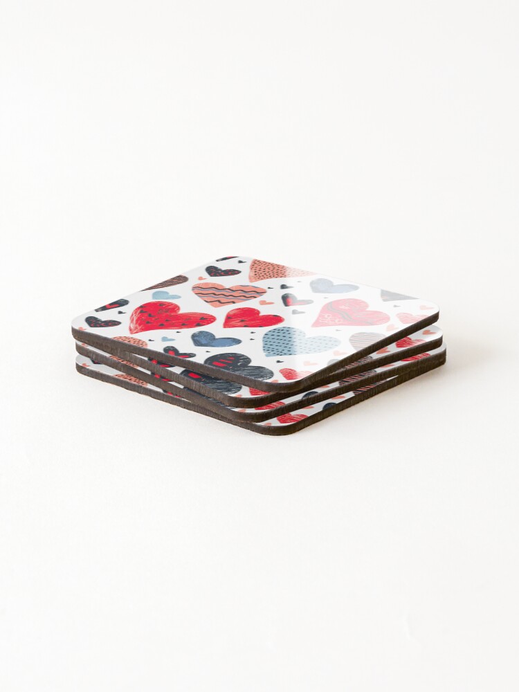 Thumbnail 4 of 5, Coasters (Set of 4), Patterned Affection: Stylized Heart Array designed and sold by ColorfulVanilla.