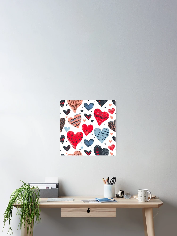 Thumbnail 2 of 3, Poster, Patterned Affection: Stylized Heart Array designed and sold by ColorfulVanilla.
