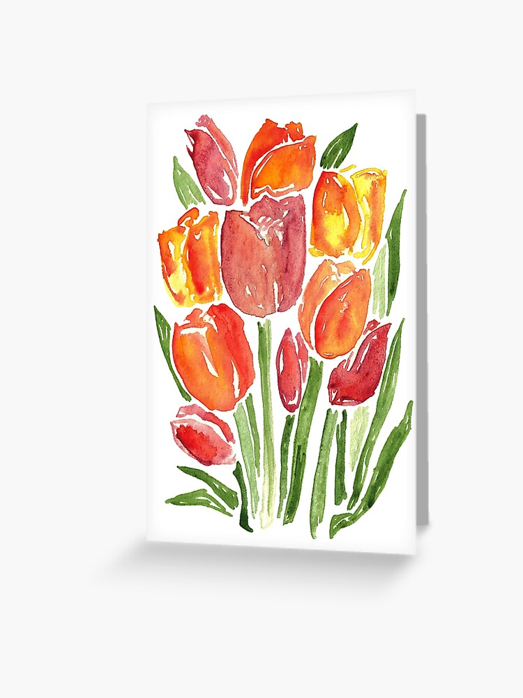 Carte de vœux « Tulipes aquarelles orange », par gentlecounsel | Redbubble