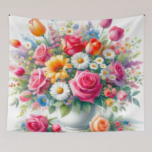 Item preview, Colorful Vase of Flowers Painting Daisies and Roses Art designed and sold by Star-Fragment.