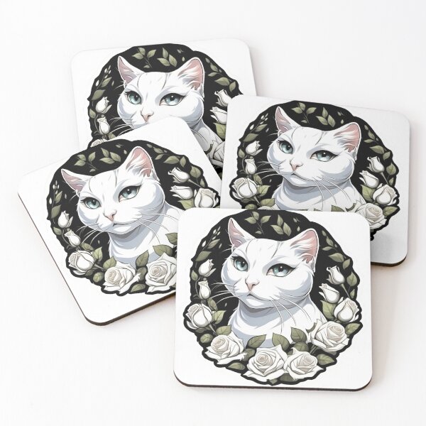 Item preview, White Cat White Rose Wreath designed and sold by notakename.