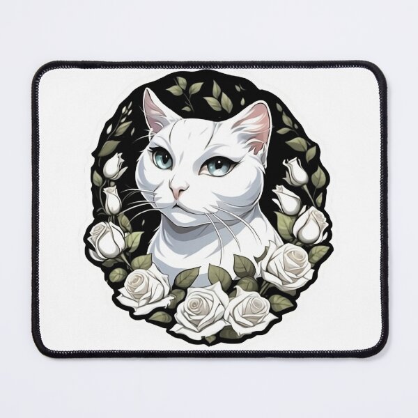 Item preview, White Cat White Rose Wreath designed and sold by notakename.