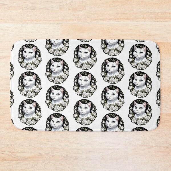 Item preview, White Cat White Rose Wreath designed and sold by notakename.