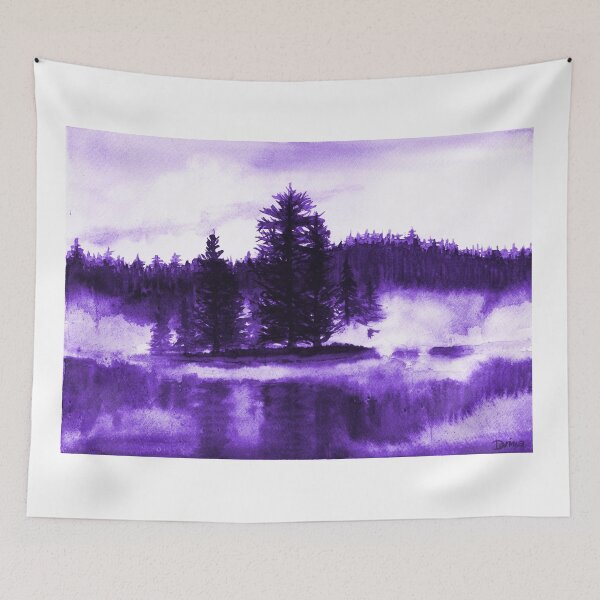 Item preview, Lavanda Misty lake acuarela paisaje designed and sold by DarinaDrawing.
