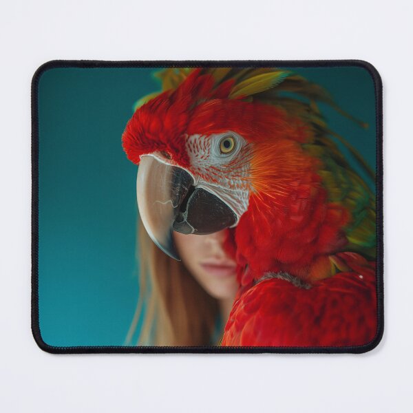 Item preview, Red Parrot Woman Portrait | Exotic Tropical Bird Art Print designed and sold by VUK VESOVIC.