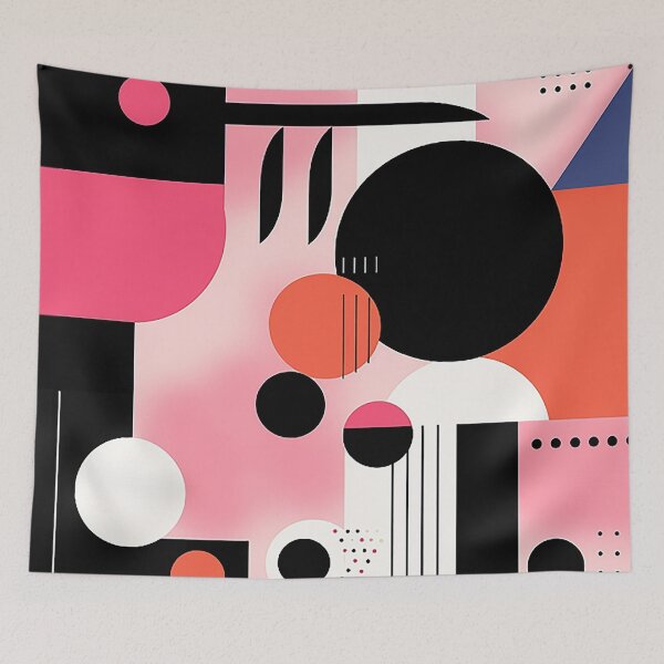 Aperçu de l'œuvre Juxtaposition géométrique audacieuse - Design abstrait noir et rose créée et vendue par PaintbrushPlace.