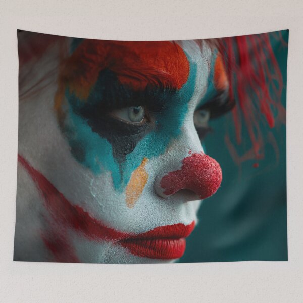 Item preview, Creepy Clown Woman Face | Halloween Horror Art Print designed and sold by VUK VESOVIC.