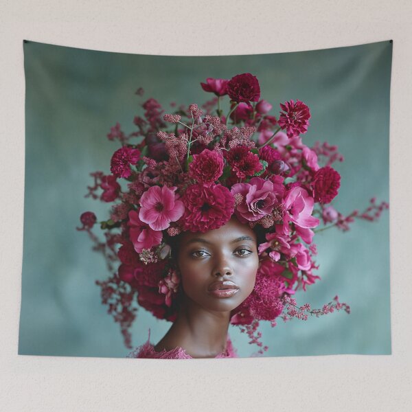 Item preview,  Pink Flower Crown African Woman | Floral Headpiece Portrait designed and sold by VUK VESOVIC.