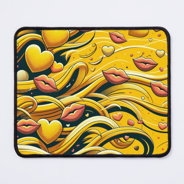 Item preview, Mustard Yellow Crazy Hearts & Lips Pattern designed and sold by Teas-Talents.