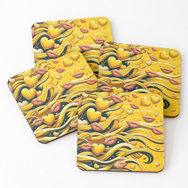 Item preview, Mustard Yellow Crazy Hearts & Lips Pattern designed and sold by Teas-Talents.