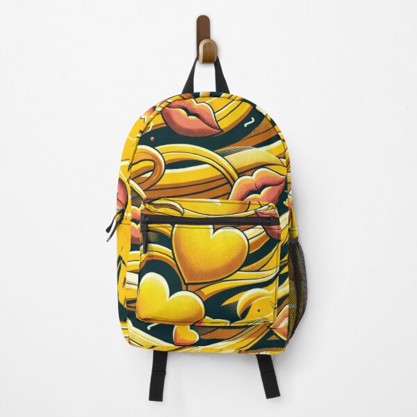 Item preview, Mustard Yellow Crazy Hearts & Lips Pattern designed and sold by Teas-Talents.